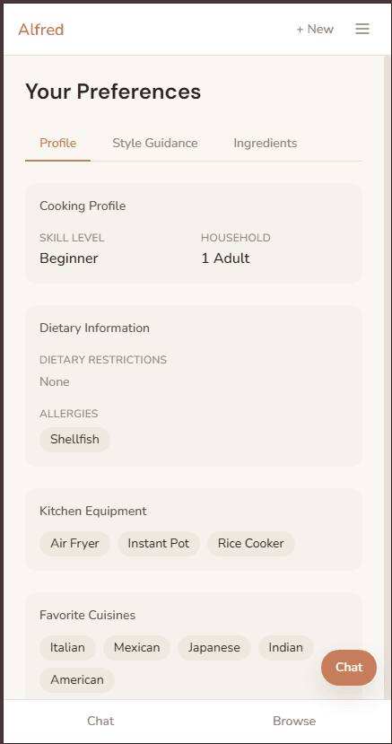 Alfred onboarding — tell me about your kitchen